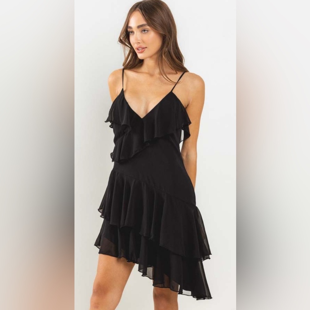 Better Be Black Ruffle Layered Dress